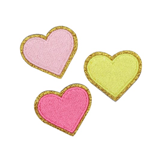 12 Packs: 3 ct. (36 total) Glitter Heart Iron-On Patches by Make Market®